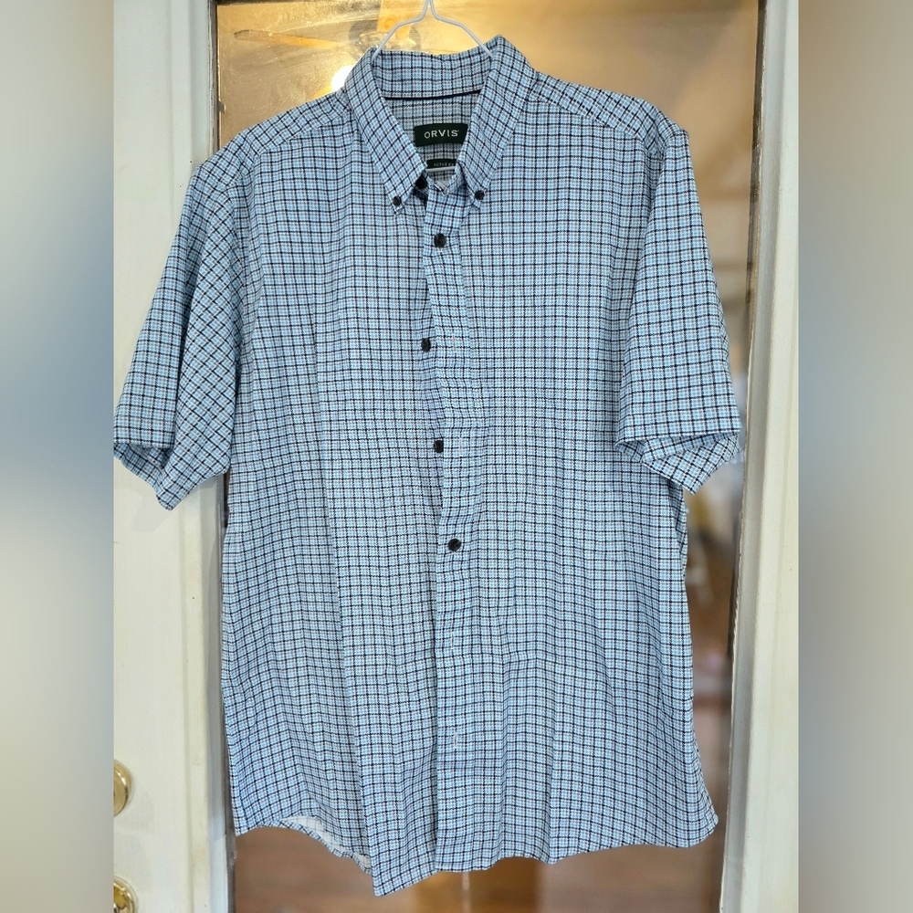 Orvis Men's Black and White Plaid Shirt